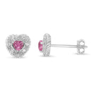 Pink Sapphire Diamond-Accented 5/8" Heart-Shaped Rope Stud Earrings 