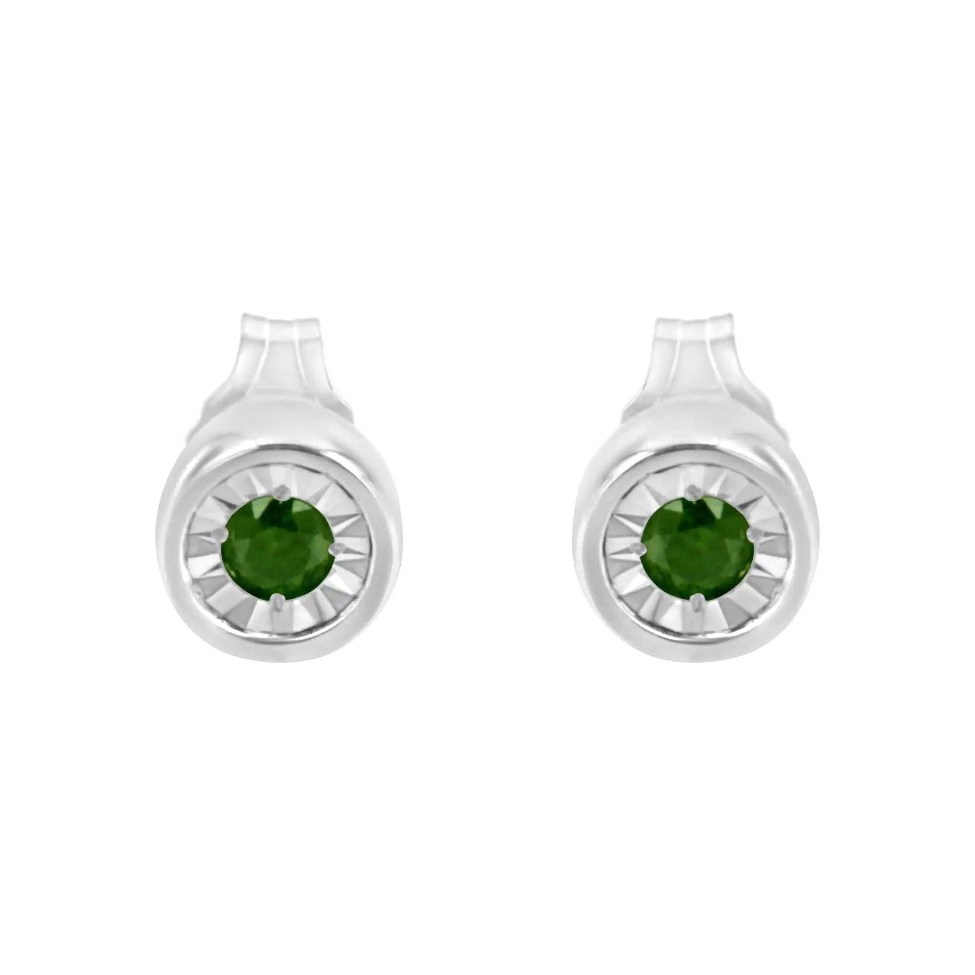 Round Brilliant-Cut Green Diamond Miracle-Set Stud Earring