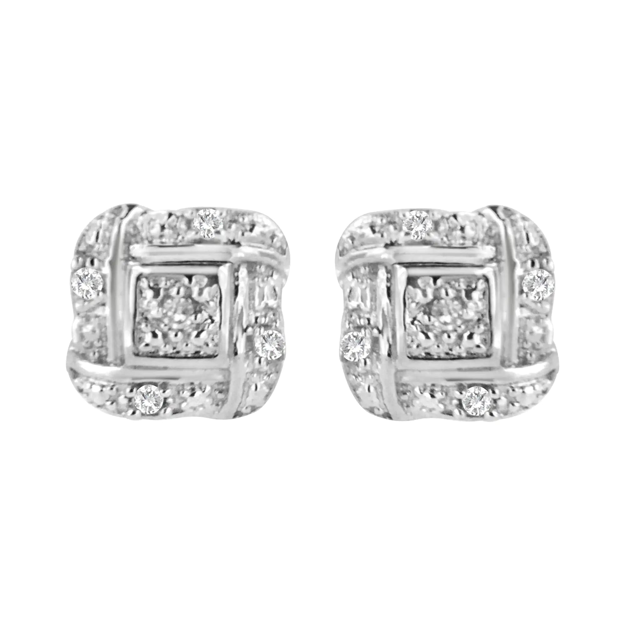 Round-Cut Diamond Accent Swirl Square Knot Stud Earrings