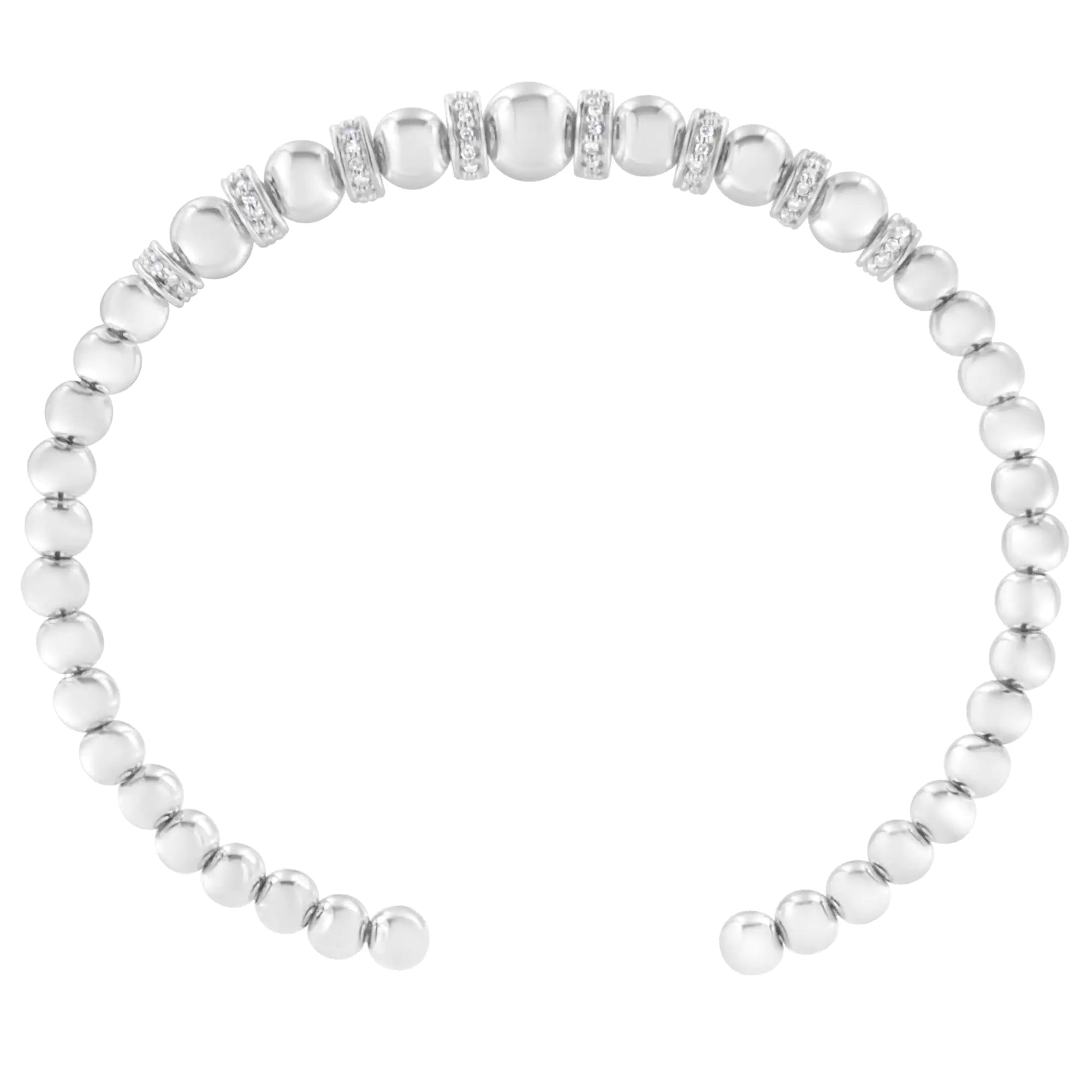 925 Sterling Silver 1/4 Cttw Diamond Rondelle Graduated Ball Bead Cuff Bangle Bracelet (I-J color, I2-I3 clarity) - Fits wrists up to 7 1/2 inches