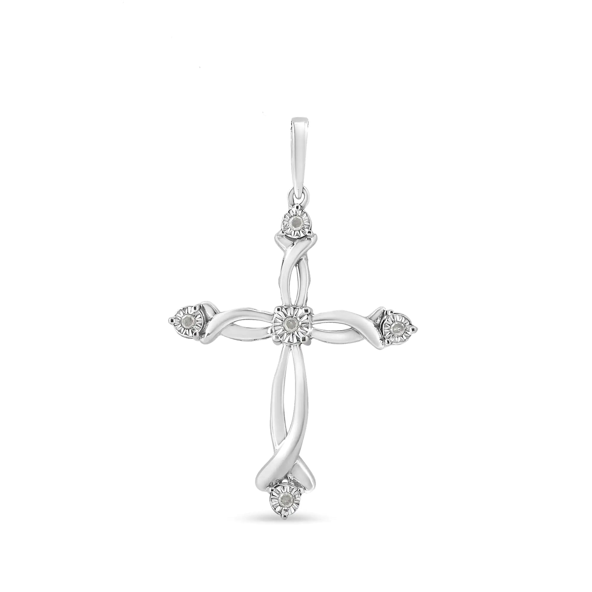 925 Sterling Silver Round Cut Diamond Accent Cross Pendant Necklace