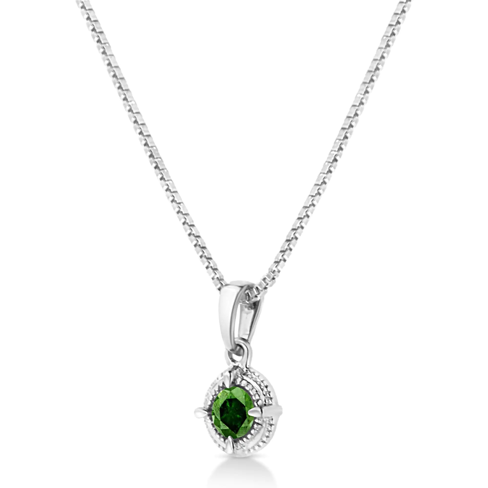 Treated Color Diamond Solitaire 18" Milgrain Pendant Necklace