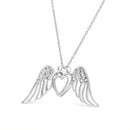 925 Sterling Silver Pave-Set Diamond Accent Angel Wing 18" Double Heart Pendant Necklace (I-J Color, I1-I2 Clarity)