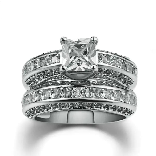 Jubilee Set of 2 Stacking Rings Pure Crystal Love On Platinum Plating