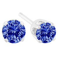 925 Sterling Silver 1/5 Cttw Round Brilliant-Cut Blue Diamond Classic 4-Prong Stud Earrings (Fancy Color-Enhanced, I2-I3 Clarity)