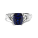 925 Sterling Silver 9X7 mm Cushion Cut Blue Sapphire and White Diamond Step up Engagement Ring (I-J Color, I3 Clarity)