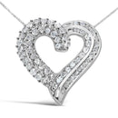 925 Sterling Silver 1.0 Cttw Prong & Channel-Set Diamond Open work Ribbon Heart Pendant 18" Necklace (I-J Color, I3 Clarity)