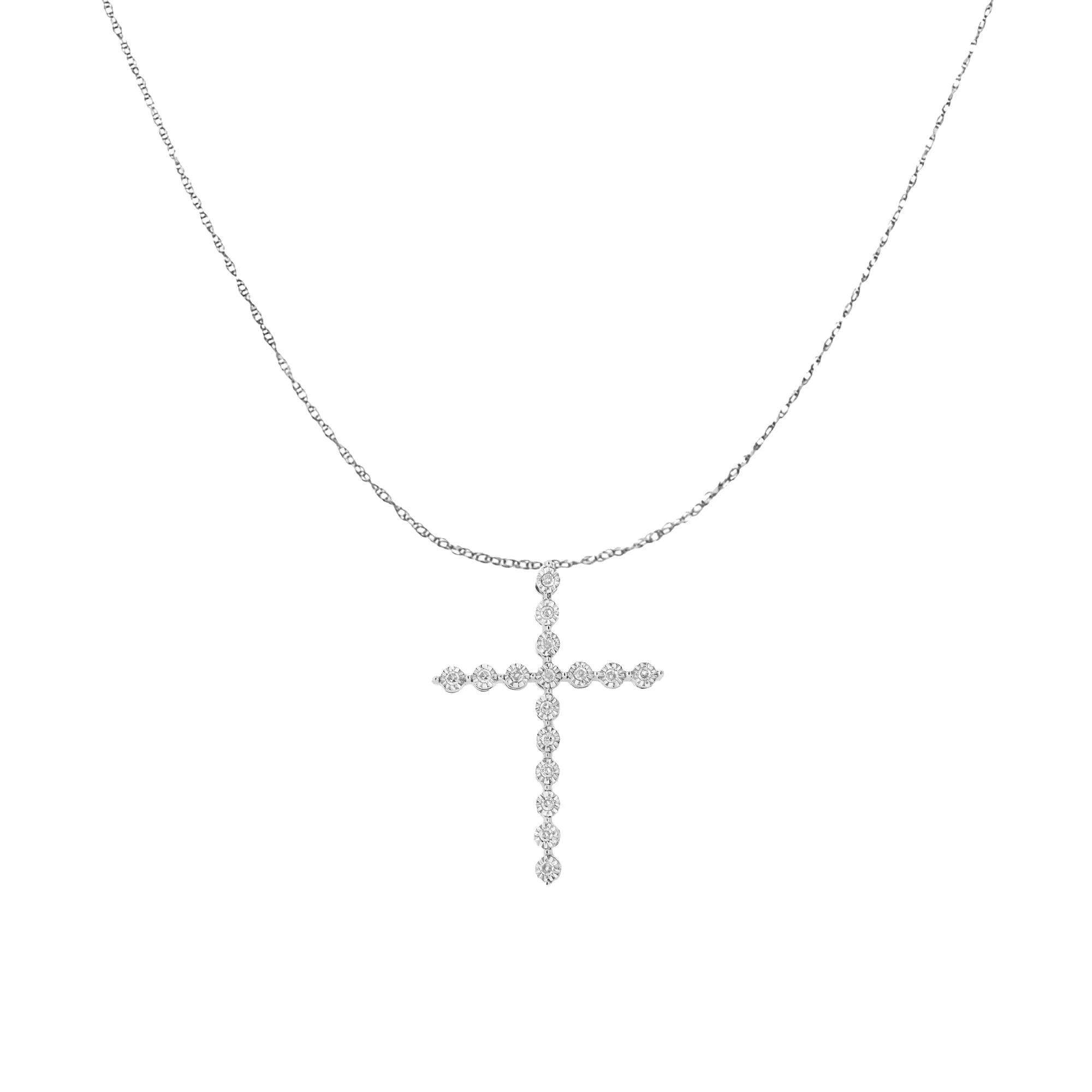 925 Sterling Silver 1/6 cttw Diamond Cross Pendant Necklace 