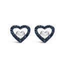 925 Sterling Silver 1/6 Cttw Diamond Open Double Heart Stud Earrings