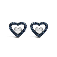 925 Sterling Silver 1/6 Cttw Diamond Open Double Heart Stud Earrings