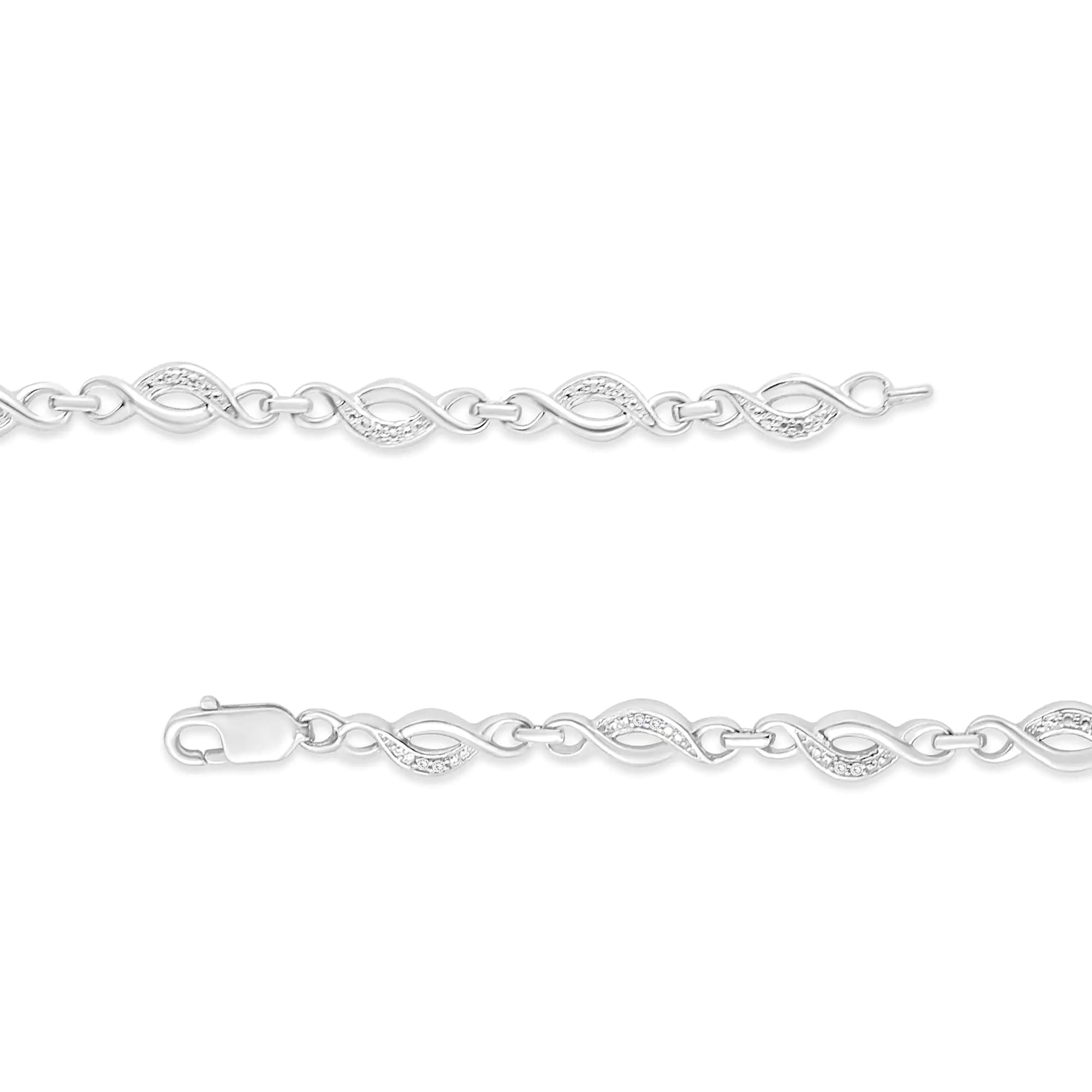 Sterling Silver Prong Set Diamond Accent Curved Spiral Link Bracelet