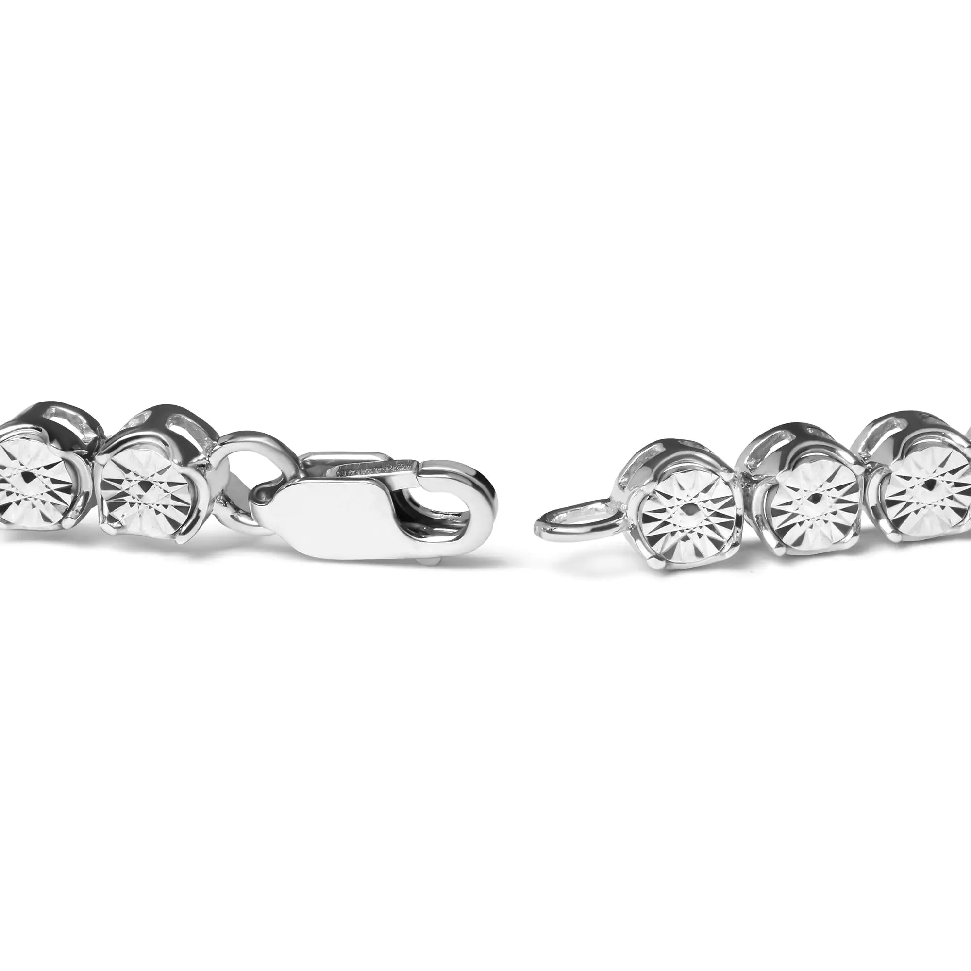 925 Sterling Silver 1/10 Cttw Miracle Set Diamond and Bead Link 7.25" Tennis Bracelet (I-J Color, I2-I3 Clarity)