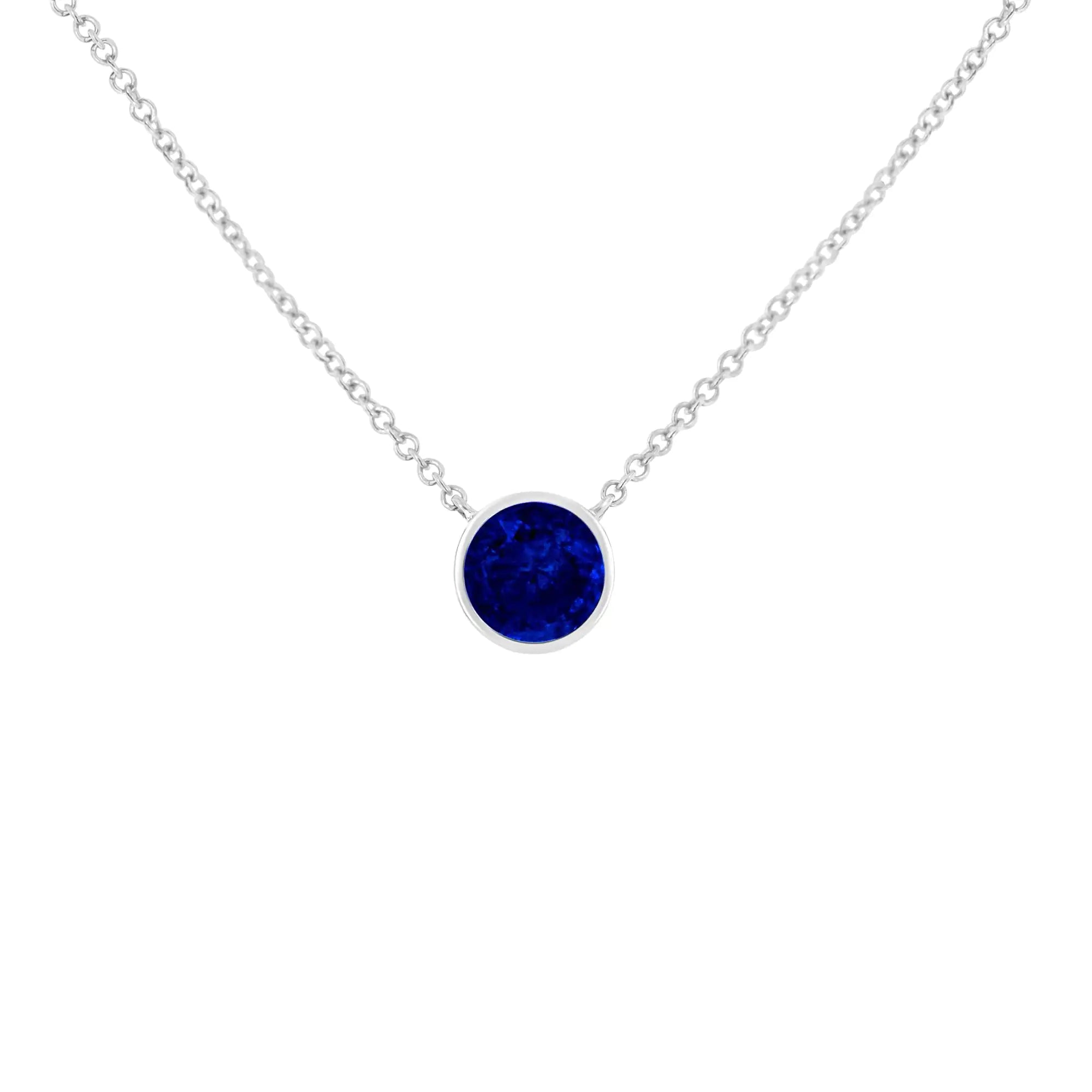 2.5mm Lab Grown Cobalt Blue Sapphire Solitaire Bezel Necklace 