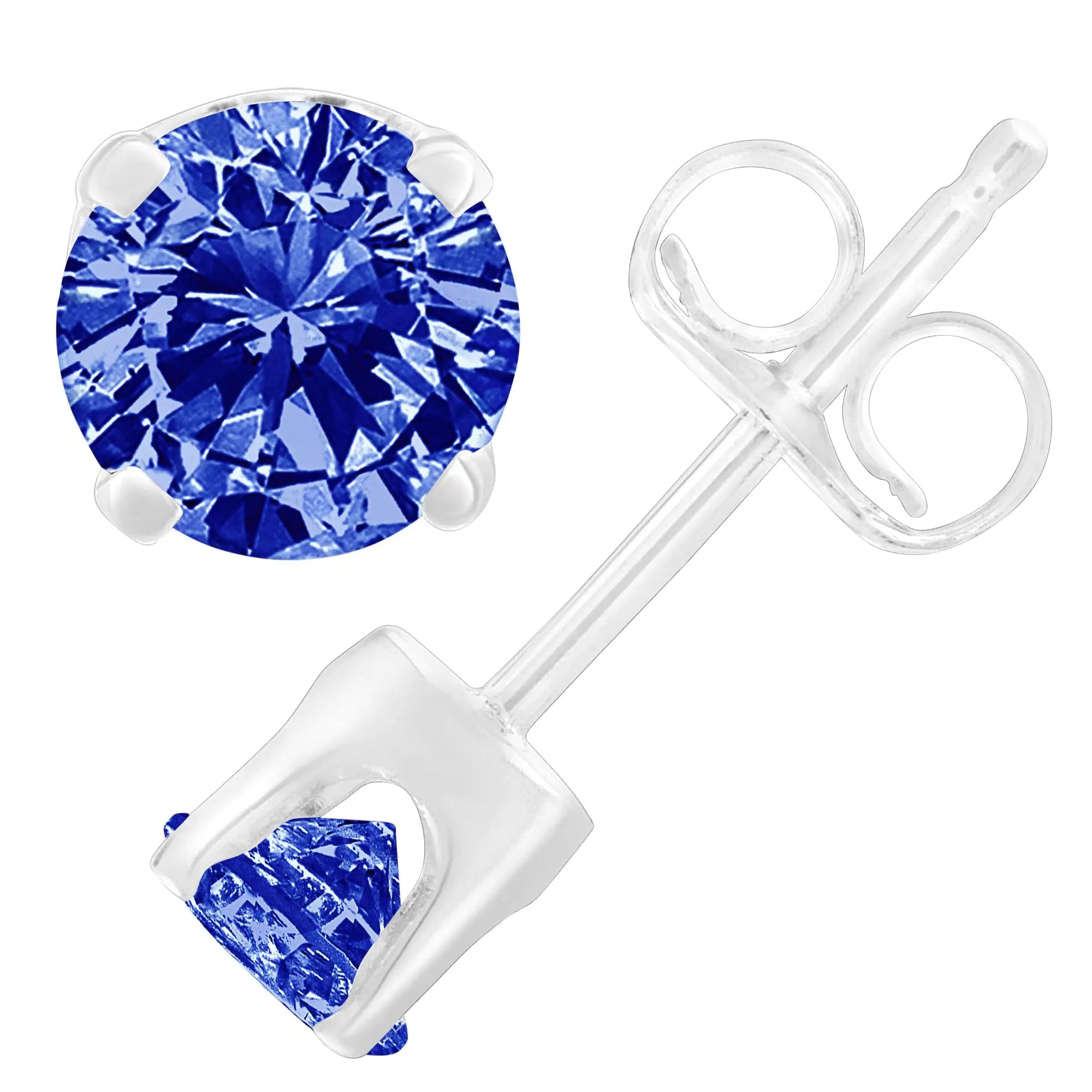 925 Sterling Silver 1/5 Cttw Round Brilliant-Cut Blue Diamond Classic 4-Prong Stud Earrings (Fancy Color-Enhanced, I2-I3 Clarity)