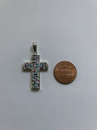 Multicolor Cubic Zirconia Sterling Silver Cross Pendant