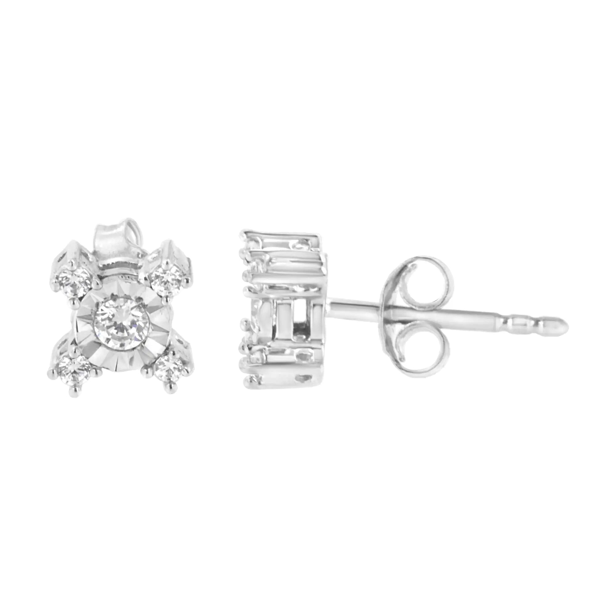 Miracle Plate Set Round and Princess-Cut Diamond "X" Shaped Stud Earrings