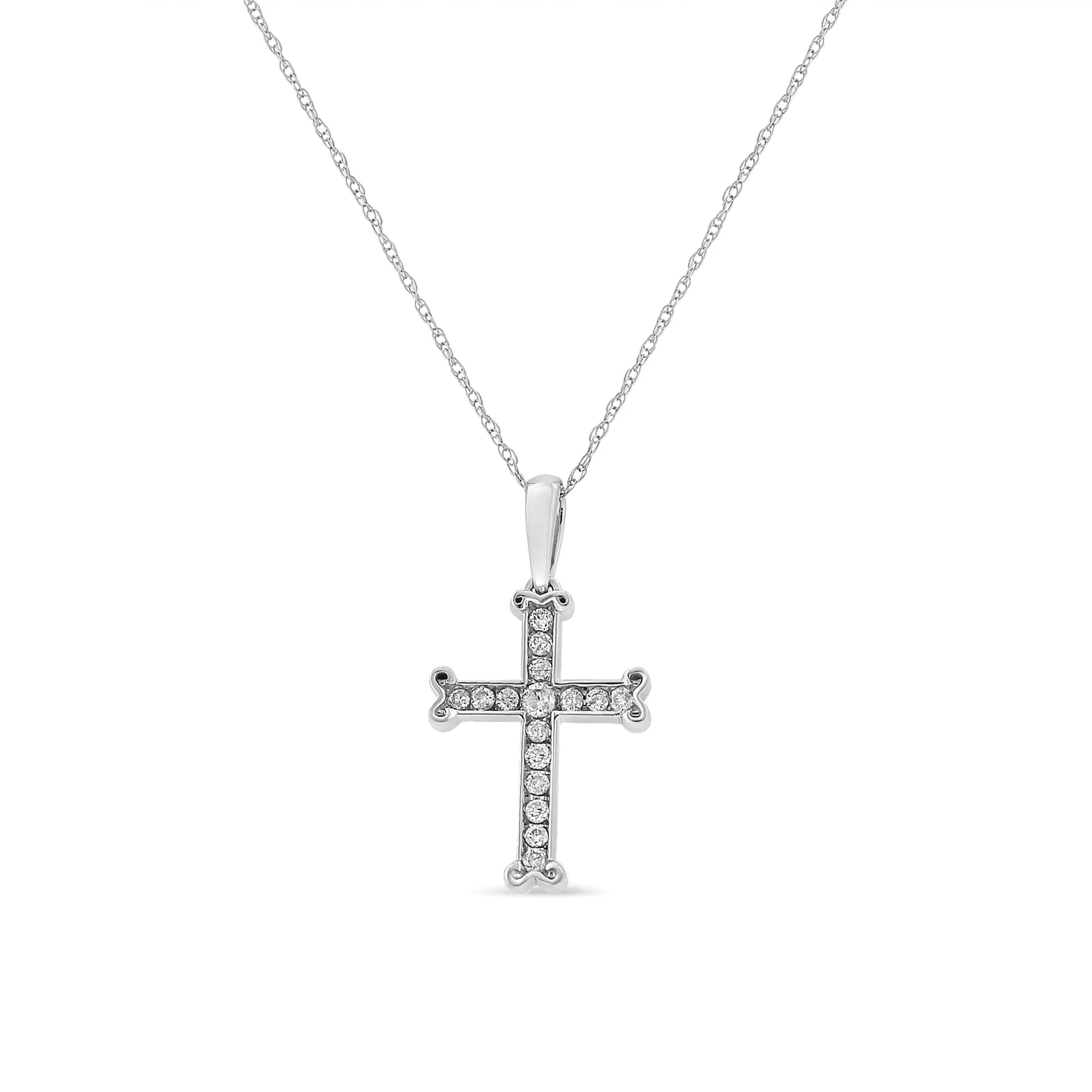 925 Sterling Silver 1/3 Cttw Round-Cut Diamond Cross 18" Pendant Necklace with Bale (J-K Color, I2-I3 Clarity)