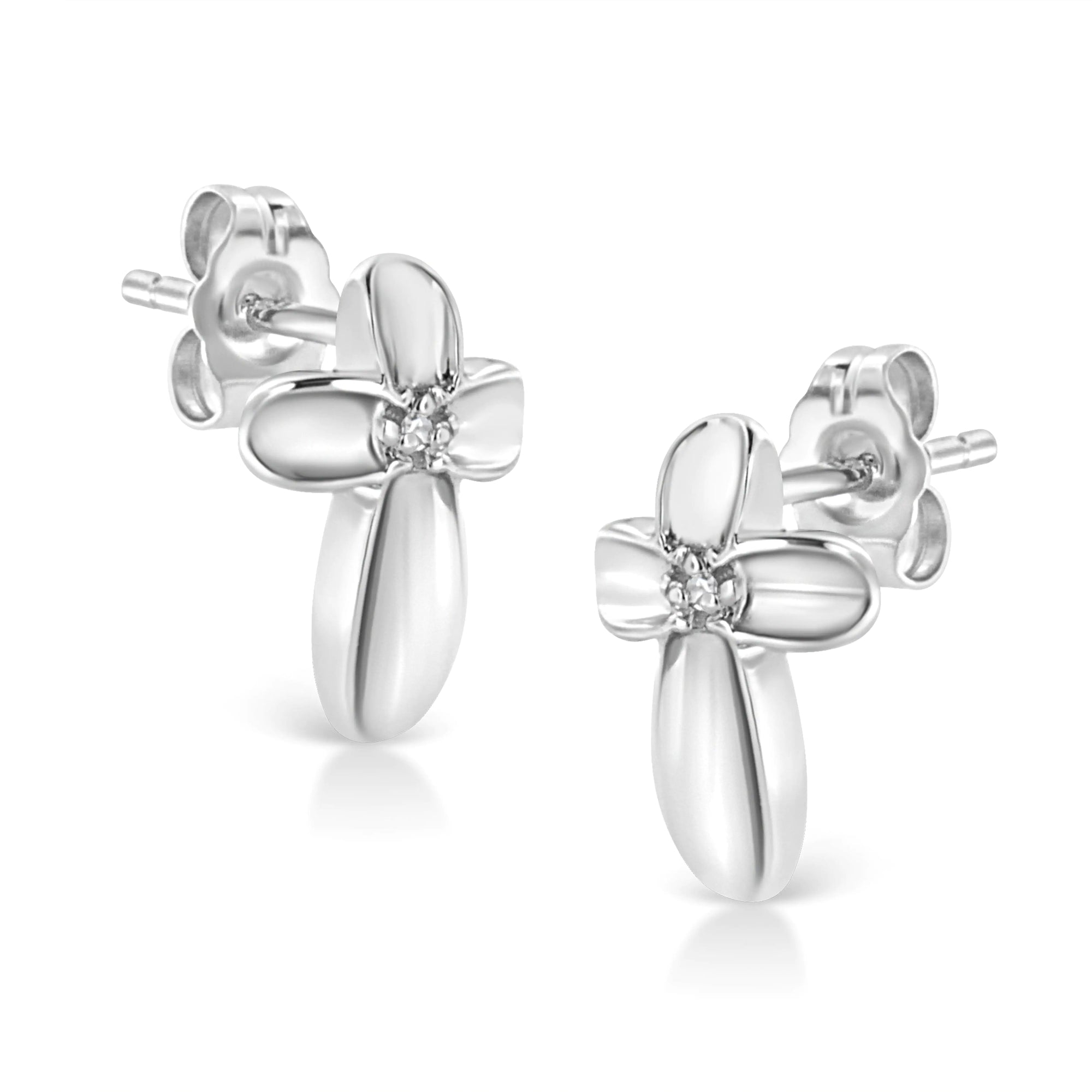 Prong Set Diamond Accent Floral Cross Stud Earring