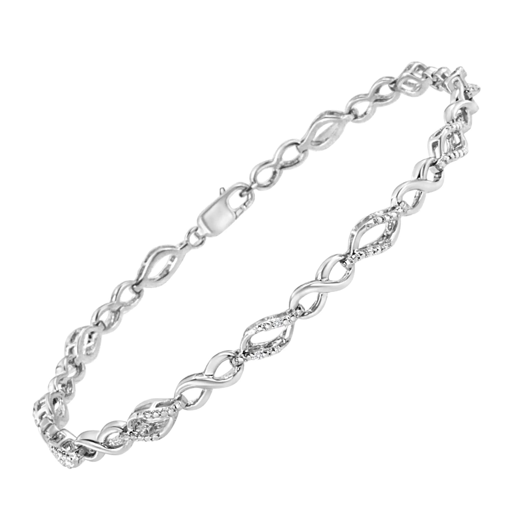 Diamond Accent Alternating Infinity Shape Link Bracelet