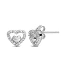 925 Sterling Silver 1/6 Cttw Diamond Open Double Heart Stud Earrings