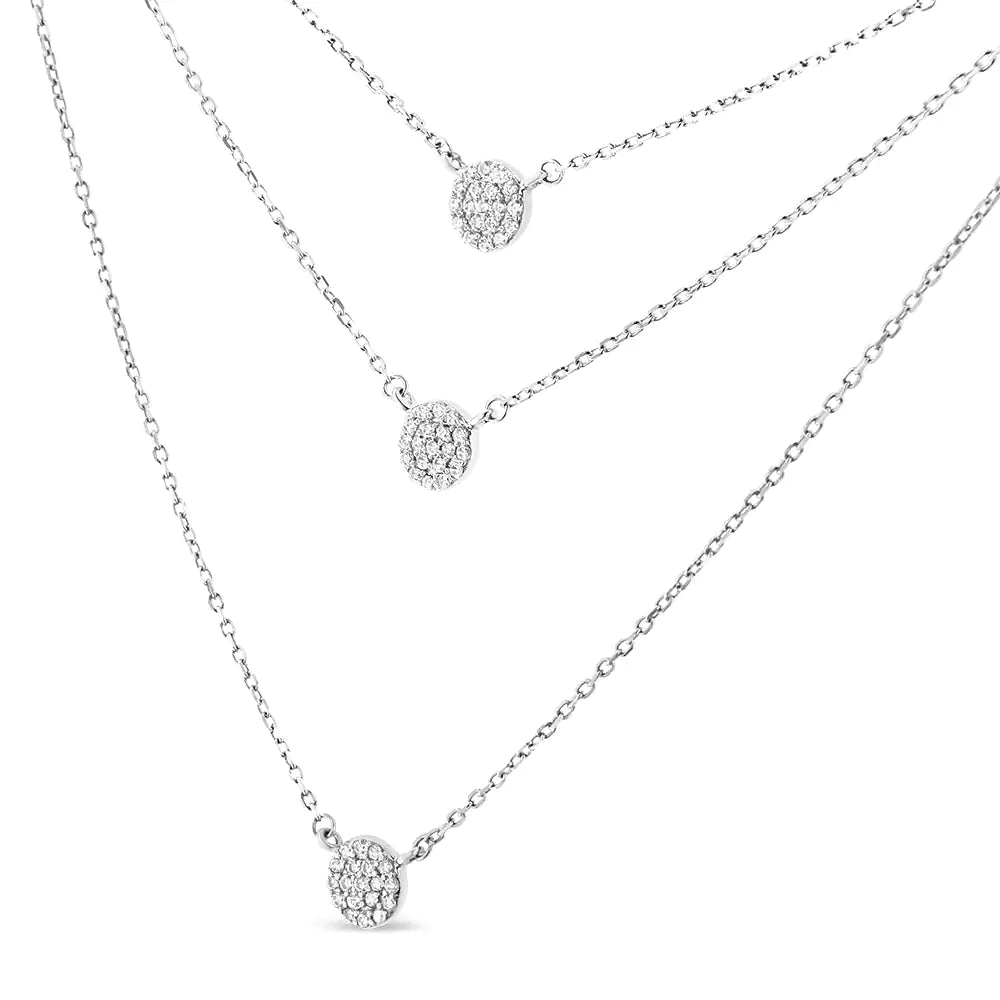 925 Sterling Silver 1/2 Cttw Round Diamond Medallion Multi-Strand Tri Pendant 18" Necklace (H-I Color, I2-I3 Clarity)