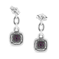 925 Sterling Silver 6x6MM Cushion Shaped Natural Purple Amethyst and Diamond Accent Drop and Dangle Earrings (I-J Color, I1-I2 Clarity)