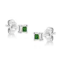 Miracle Set Princess-Cut Treated Green Diamond Stud Earrings