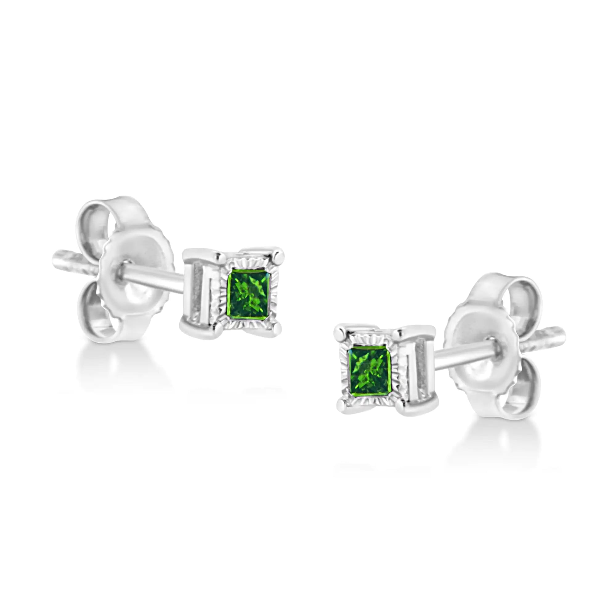 Miracle Set Princess-Cut Treated Green Diamond Stud Earrings