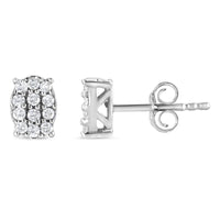 Round Diamond Oval Shaped Cluster Stud Earrings 