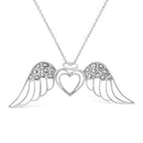 925 Sterling Silver Pave-Set Diamond Accent Angel Wing 18" Double Heart Pendant Necklace (I-J Color, I1-I2 Clarity)