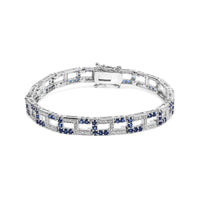 925 Sterling Silver 4 4/5 Cttw Created Blue Sapphire and Diamond Accent Art Deco Style Open Link Tennis Bracelet (I-J Color, I3 Clarity) - 7.5 inches"