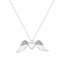 925 Sterling Silver Pave-Set Diamond Accent Angel Wing 18" Double Heart Pendant Necklace (I-J Color, I1-I2 Clarity)