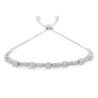 925 Sterling Silver 1/4 Cttw Diamond Art Deco Milgrain Square Station & Bar Style Adjustable Bolo 6"-9" Bracelet (H-I Color, I2-I3 Clarity)