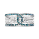 925 Sterling Silver 1/2 Cttw White and Blue Color Treated Diamond Band Ring (H-I Color, I1-I2 Clarity)