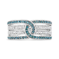 925 Sterling Silver 1/2 Cttw White and Blue Color Treated Diamond Band Ring (H-I Color, I1-I2 Clarity)