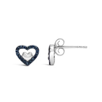 925 Sterling Silver 1/6 Cttw Diamond Open Double Heart Stud Earrings