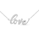 925 Sterling Silver 1/5 Cttw Round Diamond Love 18" Pendant Necklace