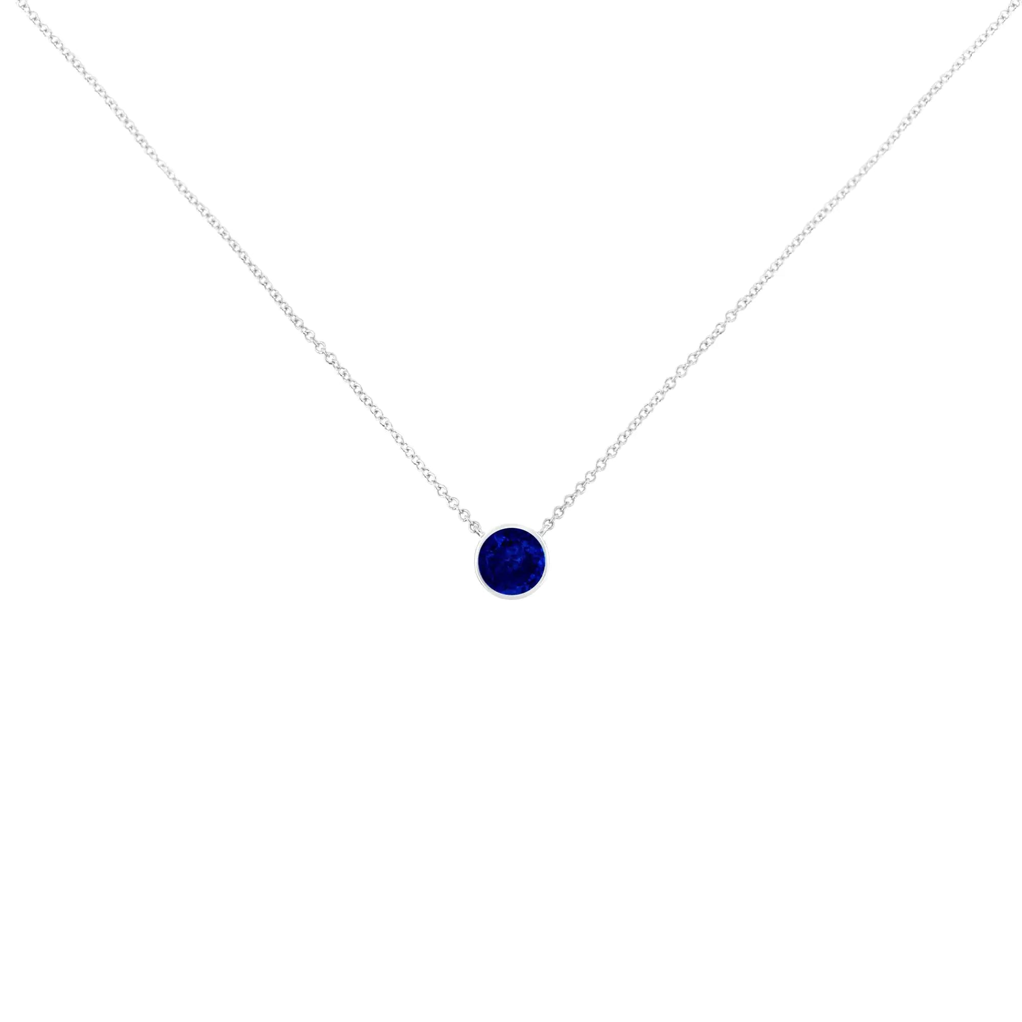 2.5mm Lab Grown Cobalt Blue Sapphire Solitaire Bezel Necklace 