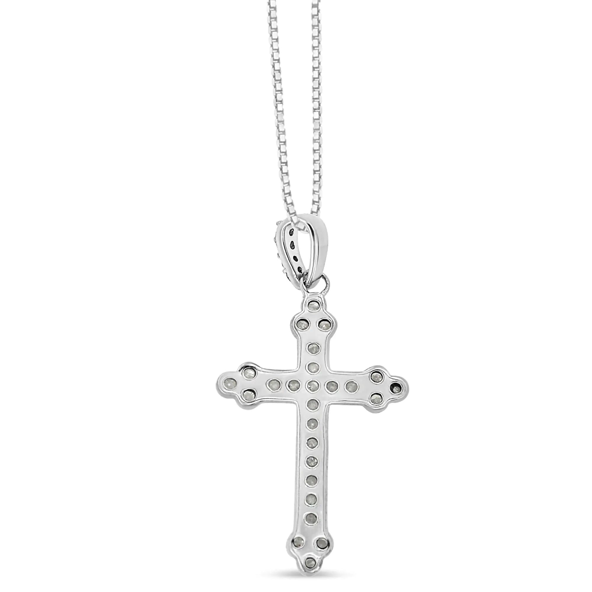 925 Sterling Silver Set Round-Cut Diamond Cross 18" Pendant Necklace