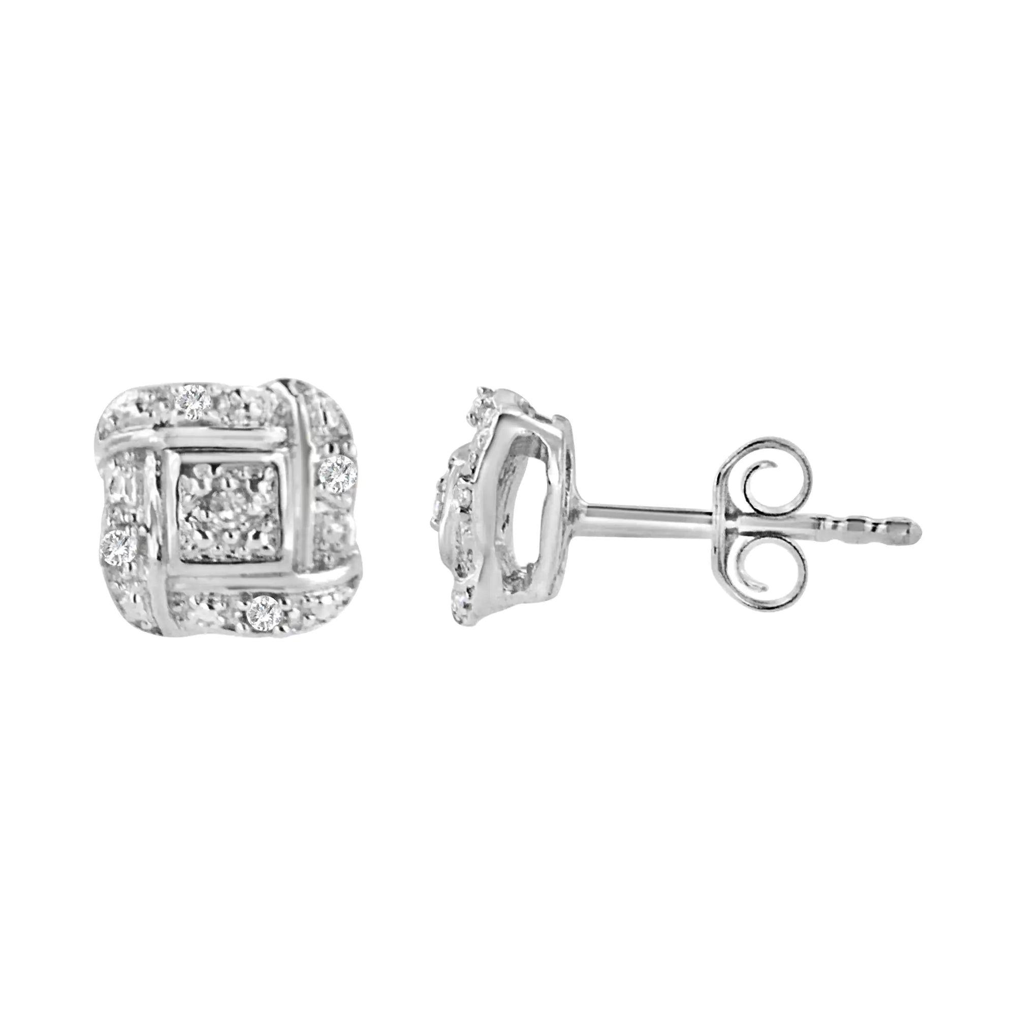 Round-Cut Diamond Accent Swirl Square Knot Stud Earrings