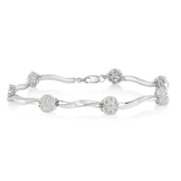 Miracle-Set Diamond 7 Stone Floral Cluster Link Bracelet  