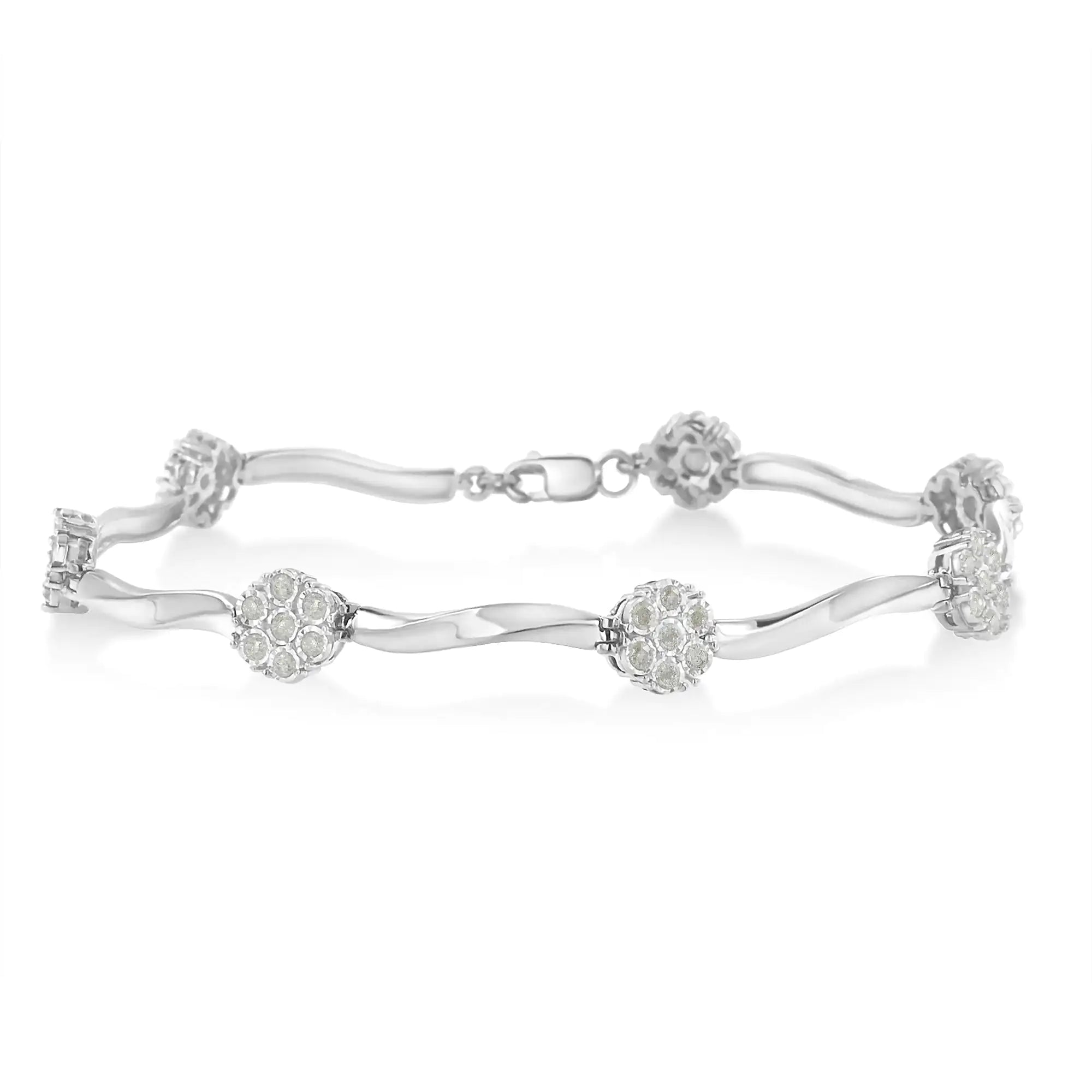 Diamond 7 Stone Floral Cluster Link Bracelet