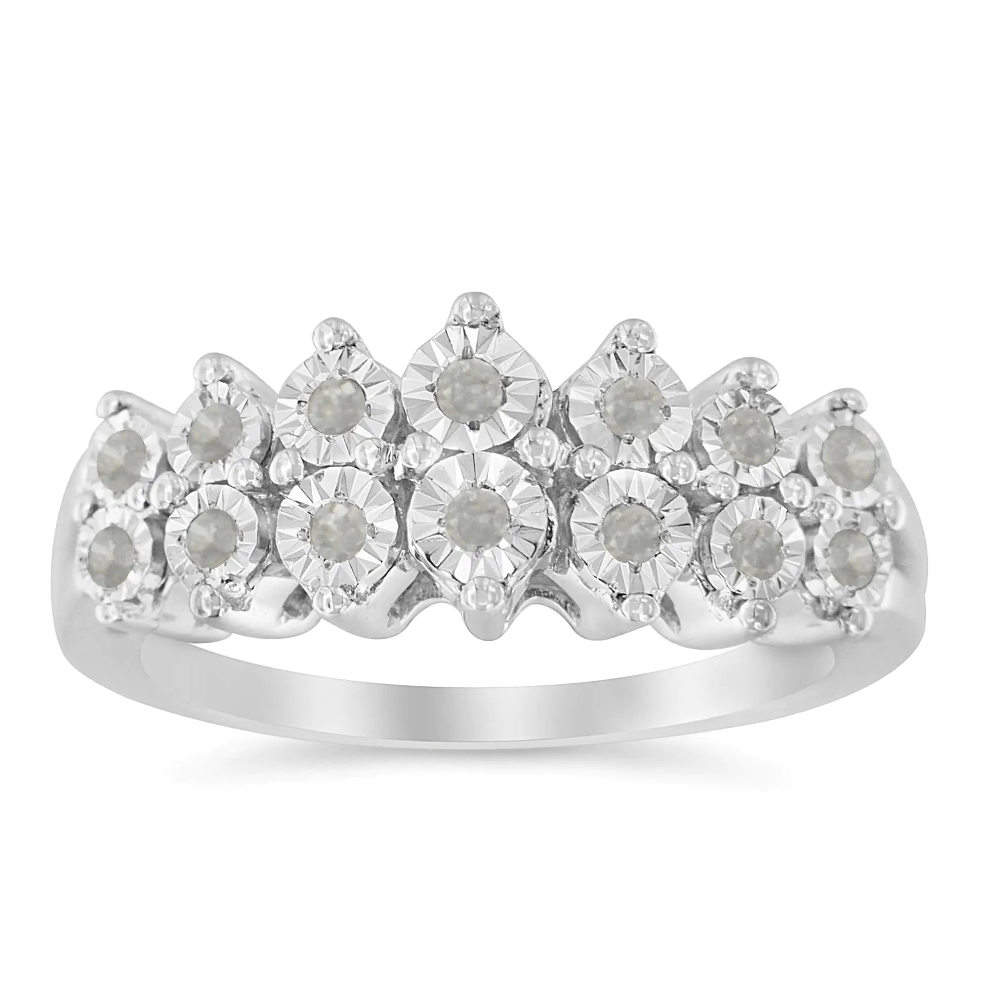 Miracle-Set Diamond Two Row Split Shank Modern Band Ring