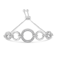 925 Sterling Silver Diamond Accented Graduated Infinity Open Circle 6”-9” Adjustable Bolo Bracelet (H-I Color, I2-I3 Clarity)