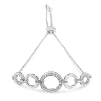 925 Sterling Silver Diamond Accented Graduated Infinity Open Circle 6”-9” Adjustable Bolo Bracelet (H-I Color, I2-I3 Clarity)