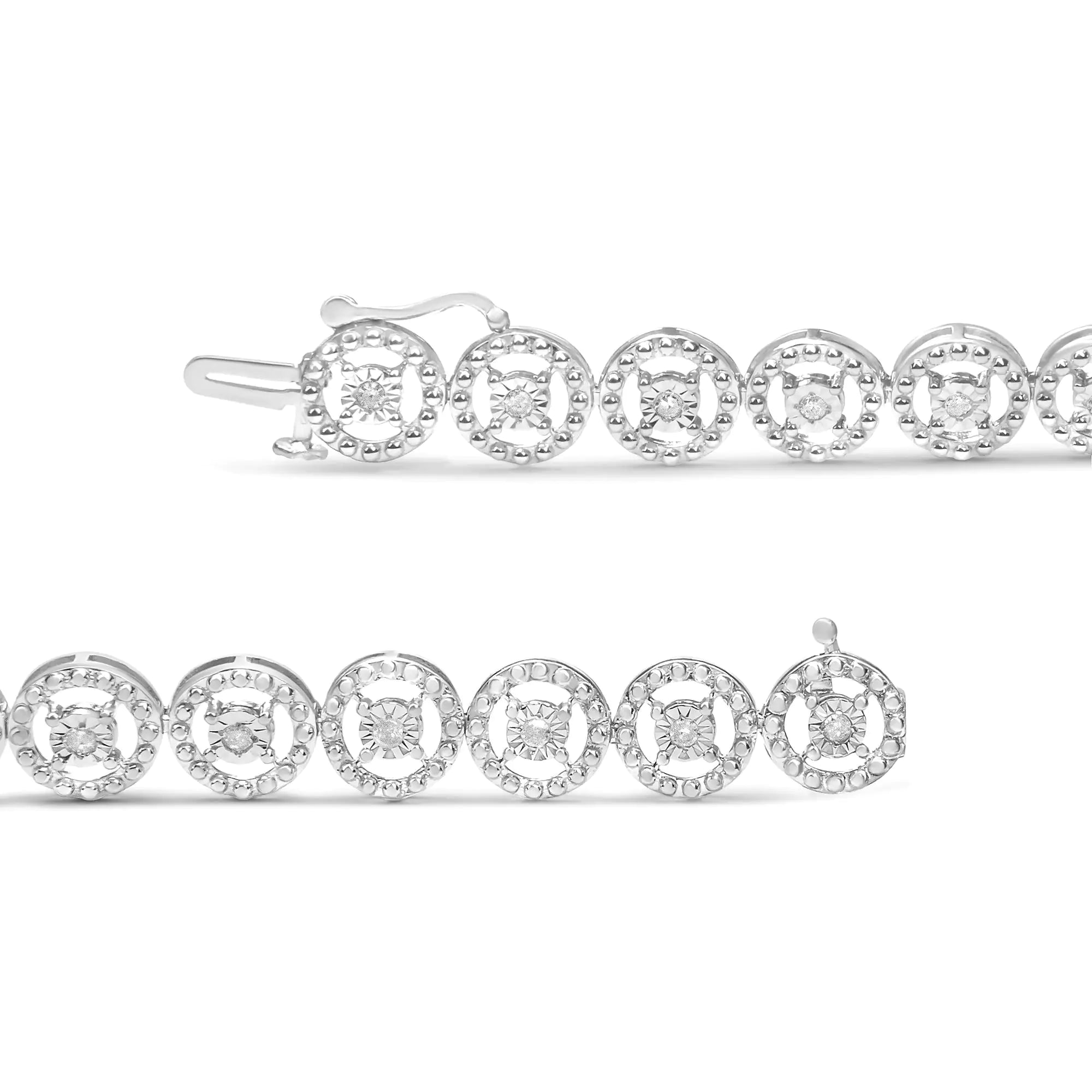 925 Sterling Silver 1/2 Cttw Diamond Nested Circle Miracle Set Open Wheel 7.25" Fashion Link Bracelet (I-J Color, I3 Clarity)