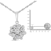 .925 Sterling Silver 1/4 cttw Diamond Floral Cluster Pendant Necklace 