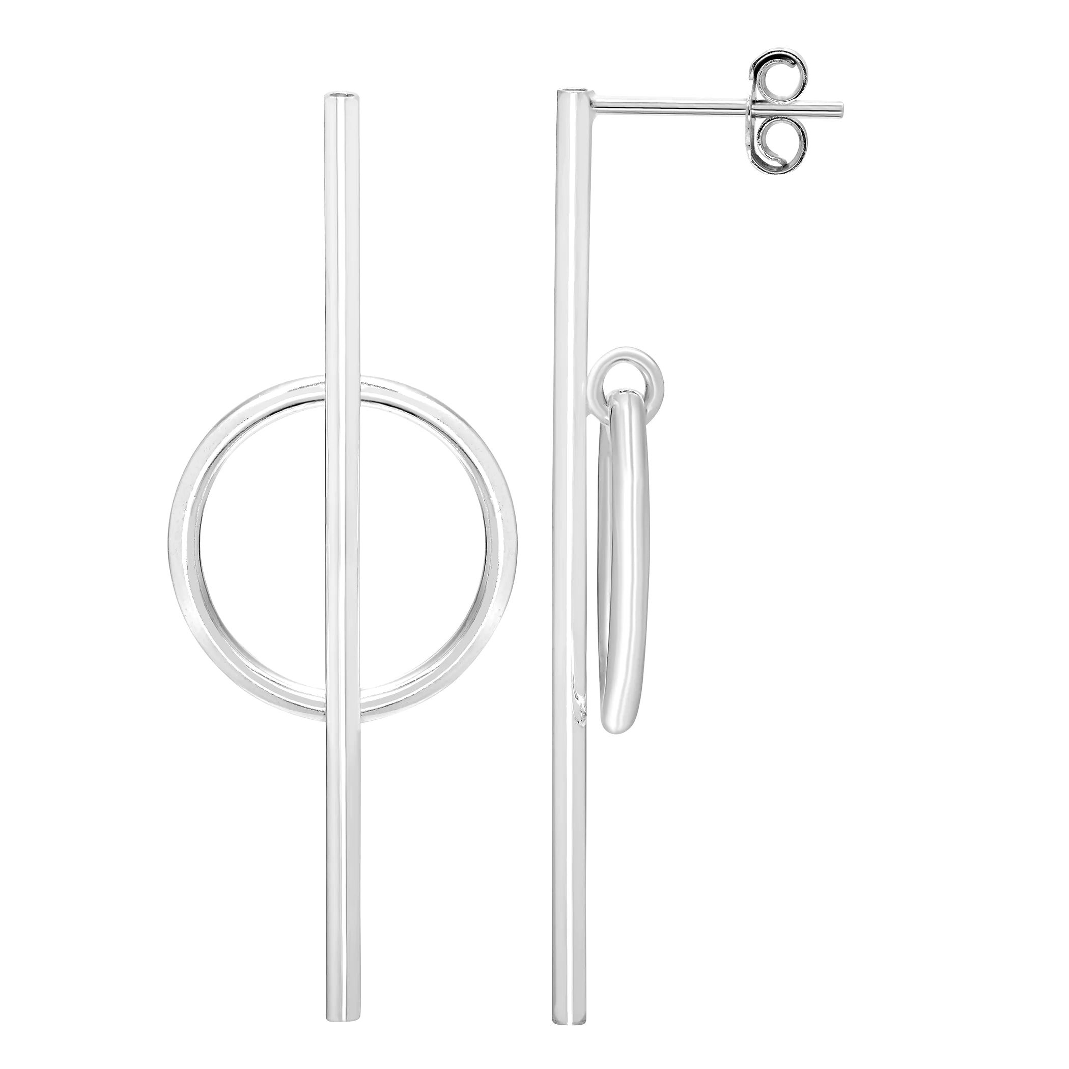 Sterling Silver Long Line & Circle Stud Earrings