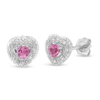 Pink Sapphire Diamond-Accented 5/8" Heart-Shaped Rope Stud Earrings 