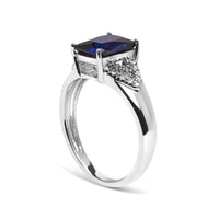 925 Sterling Silver 9X7 mm Cushion Cut Blue Sapphire and White Diamond Step up Engagement Ring (I-J Color, I3 Clarity)